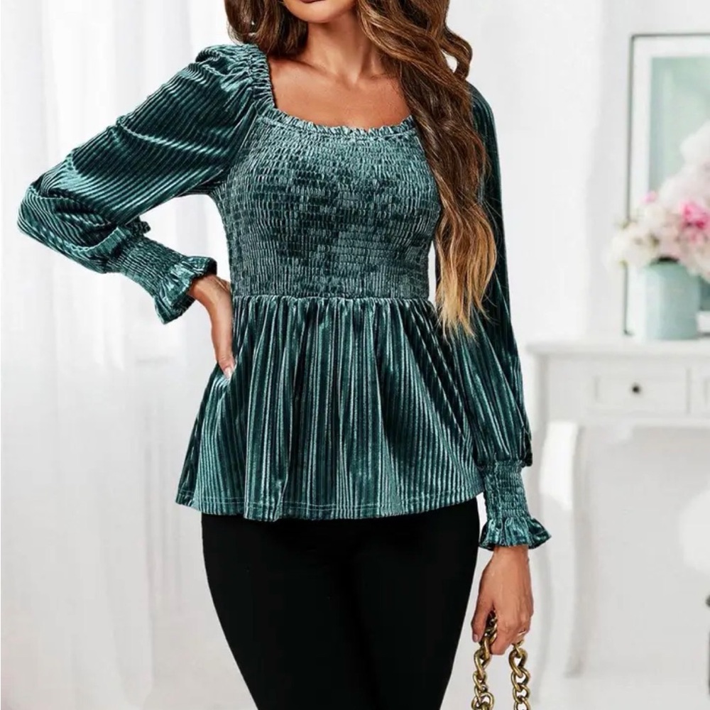 In Bloom Teal Velvet Blouse
